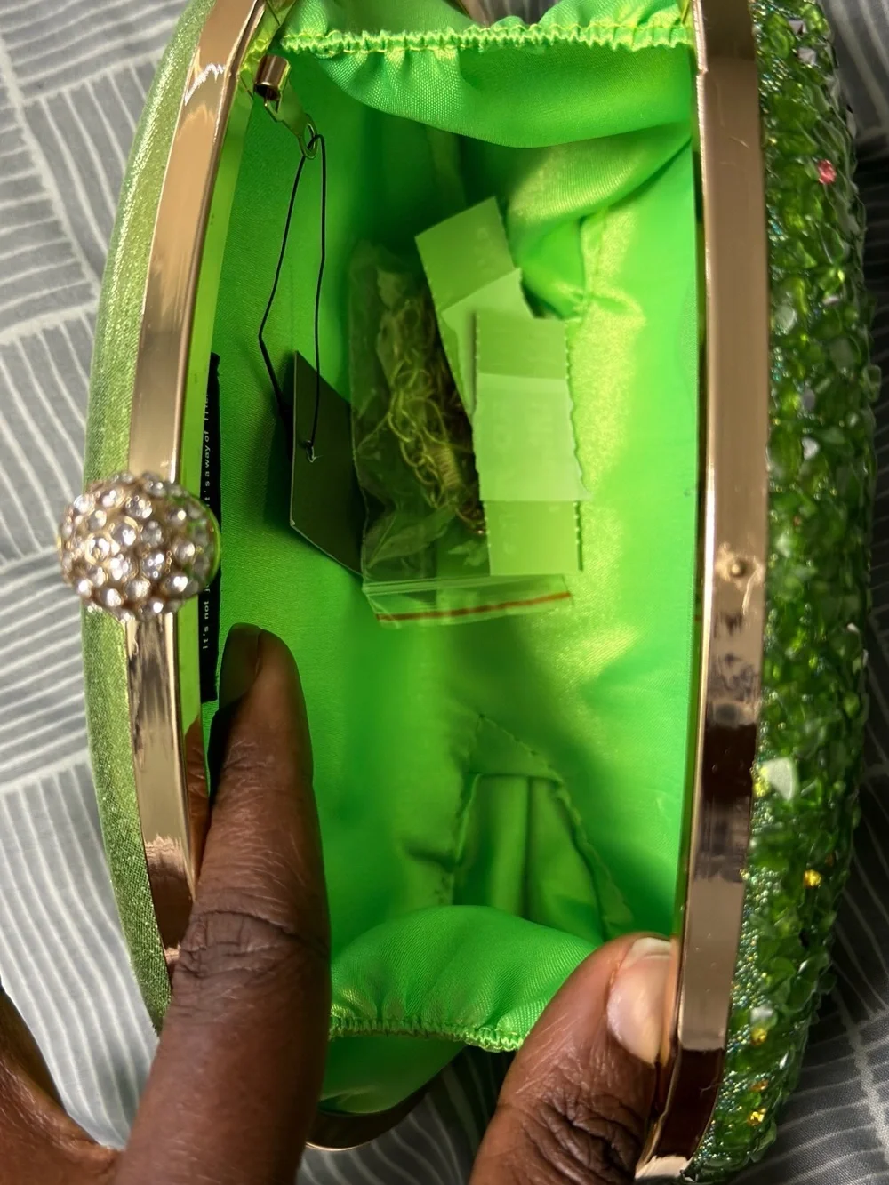 Green Beaded Crystal Oval Clutch